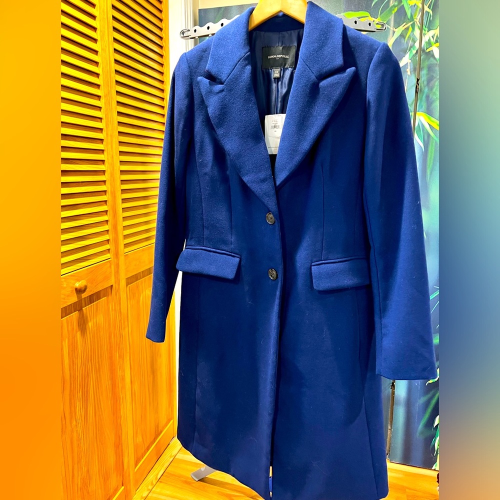 Banana Republic factory navy blue pea coat , long , XS